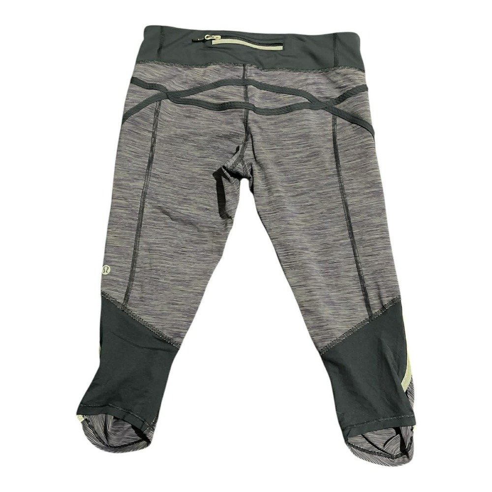 Lululemon Pants Womens Size 6 Gray Black Run Inspire‎ Crop Capri Leggings